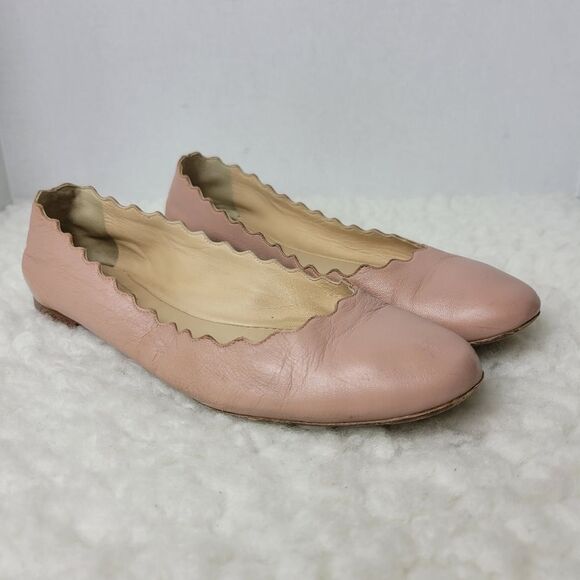 Chloe Lauren Nappa Leather Scalloped Trim Slip-on Ballet Flats - Picture 1 of 10